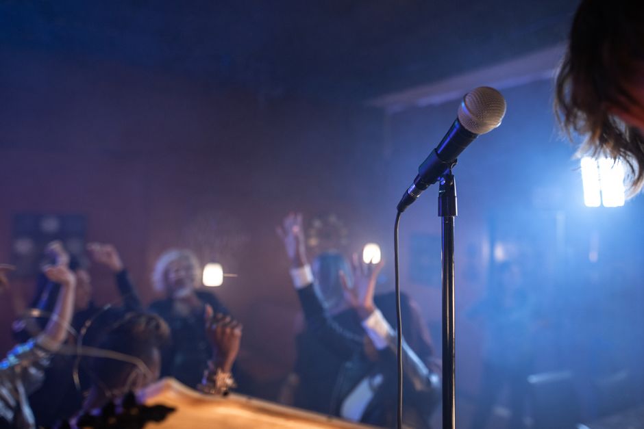 Lively nightclub scene with a crowd dancing